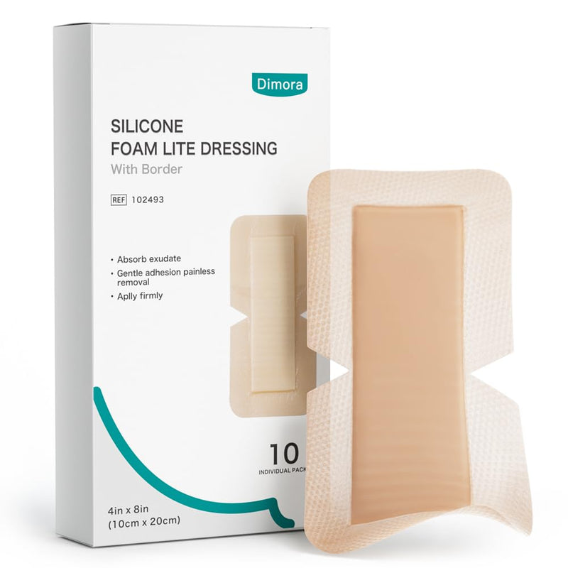 [Australia - AusPower] - Dimora Silicone Foam Dressing with Border Joint Application - Adhesive 4"x8" Wound Dressing Bandage for Post Elbow Shoulder Knee Surgery Care 10 Pack 4 x 8inch(10 PCS) 