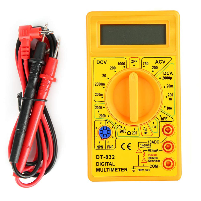 [Australia - AusPower] - Multimeter Tester, -832 Handheld Pocket Digital Multimeter AC DC Voltage Current Tester with Buzzer,Ohm Volt Amp Meter (Yellow) 