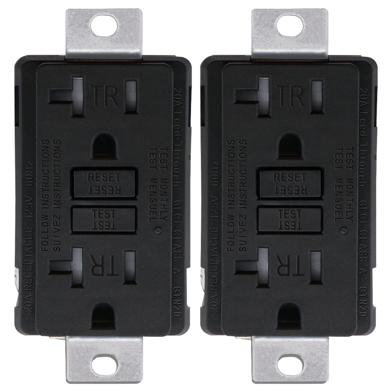 Baomain Generator GFCI Outlet 20Amp, Industrial Grade Self-Test Ground Fault Circuit Interrupter, Tamper-Resistant Receptacle,Heavy-Duty Receptacle, UL&CUL Certified, Matte Black (2-Pack) 2 Industrial Grade 20 Amp (No panel)