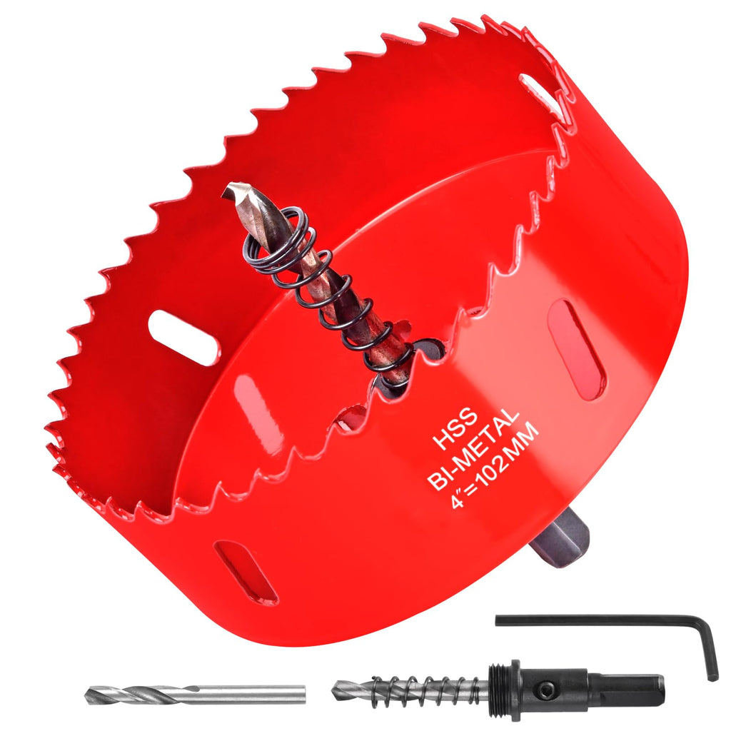 4 Inch / 102mm Hole Saw for Wood, Plastic Board, Ceiling,Drywall, and Metal Sheet - HSS Bi-Metal Hole Cutter with Pilot Drill Bit 4"(102MM)