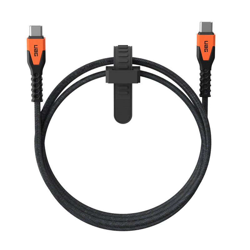 URBAN ARMOR GEAR UAG Rugged Kelvar Core USB-C to USB-C Cable 5ft/1.5m 60W Power Delivery PD Reinforced Fast Charging Cable for iPhone 17, MacBook, iPad Pro, Samsung Galaxy S26, Black/Orange