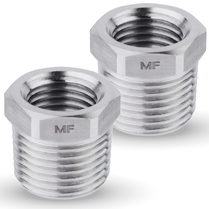 [Australia - AusPower] - Stainless Steel 3/8" Male NPT to 1/4" Female NPT Adapter Reducer Hex Bushing (Thread OD 0.56" - ID 0.45") (pack of 2) 3/8" MNPT x 1/4" FNPT Pack of 2 