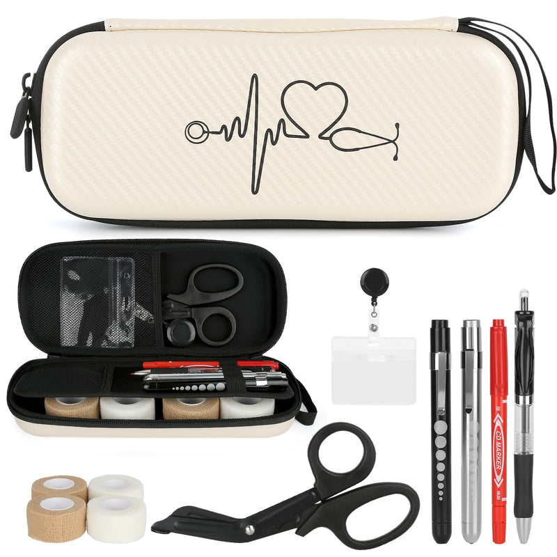 [Australia - AusPower] - 11 pcs Stethoscope Case Kits,Stethoscope Carrying Case for 3M Littmann Classic III,Stethoscope Holder with Pocket for Nurse Accessories for Work,Include Penlight, Bandage Wrapsv White With Accessories-White kit 