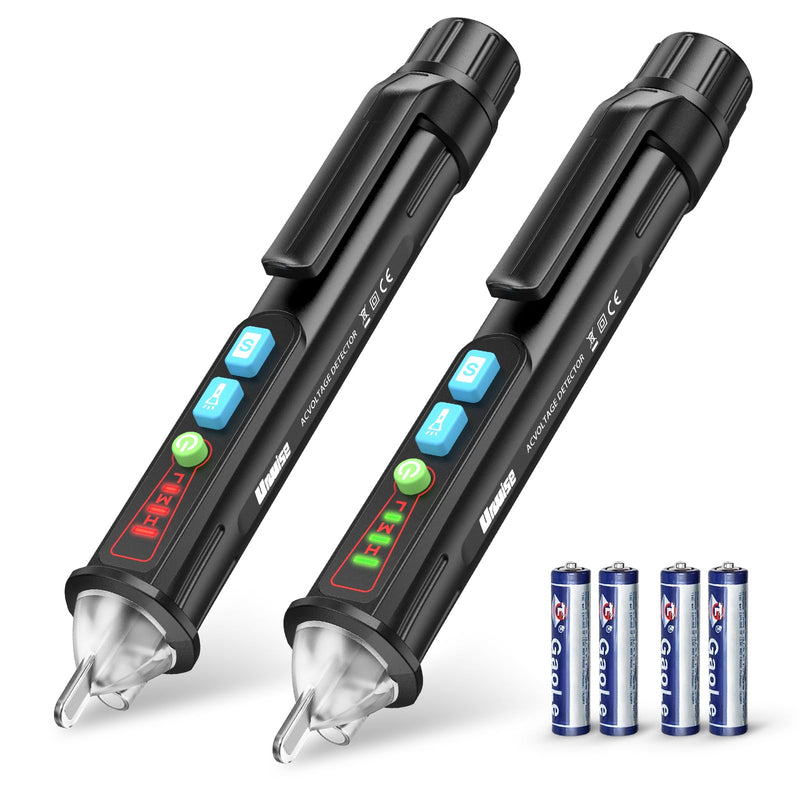 [Australia - AusPower] - 2 PCS AC Non-Contact Voltage Tester Pen, Christmas Light Bulb Tester Tool with Sound & Light Alarm, Electric Tester Pen with Flashligh, Live Wire Detector 12/48V~1000V, Urwise 2024-Upgrade 2 Pcs Black: 2024-Upgrade 