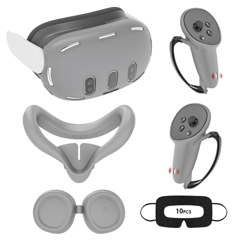 [Australia - AusPower] - Relohas Deluxe 5 in 1 Silicone Accessories for Meta Quest 3, VR Protective Case Set for Oculus Quest 3, Controller Grip Cover, VR Shell Cover, Face Cover, Gifts for Christmas & Halloween (Grey PT) Grey PT 