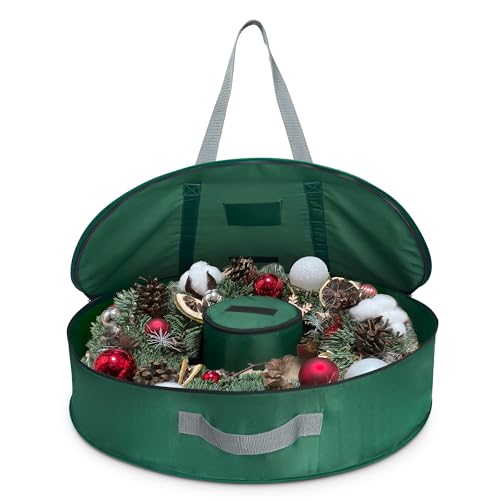 30 in Wreath Storage Container Made of 600D Nylon Oxford Fabric and Steel Wire. Wreaths Storage Bag has 4 Interior Velcro Fasteners and a Removable Inner Pocket. (1 Pack) 1