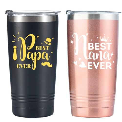 Onebttl Nana and Papa Gifts 20oz Tumbler Set, Best Papa/Nana Gifts for Christmas, Birthday, Anniversary - Stainless Steel Tumbler with Lid