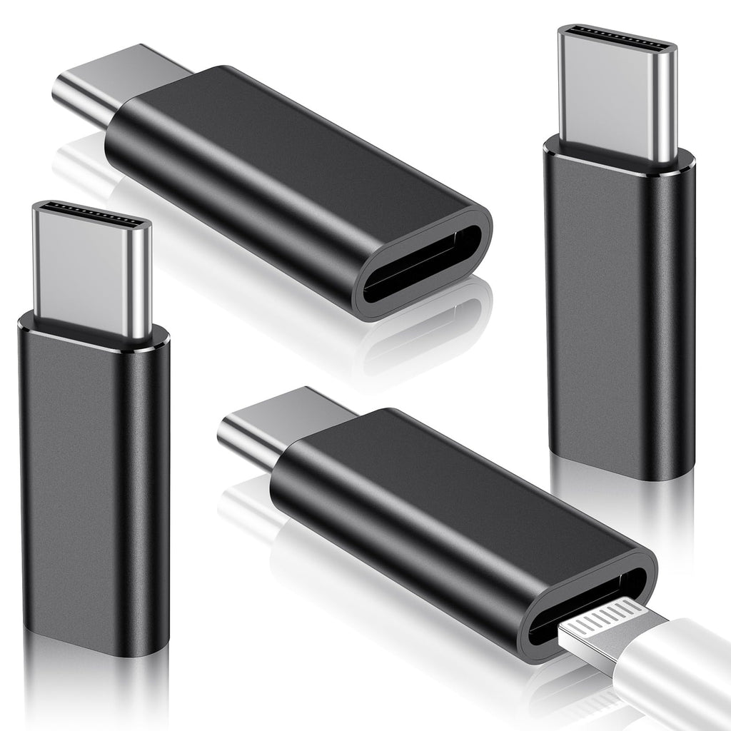 [Australia - AusPower] - Temdan 4 Pack Lightning to USB C Adapter for iPhone 15/15 Pro/15 Pro Max/15 Plus,Samsung,Gender Changer Adapter,Type C Charger Connector Cable,for iPhone 15 Charger Adapter,Not for Audio/OTG-Black Black 27W 