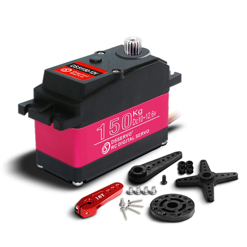 150kg High Torque RC Steering Servo Motor 10V~12.6V HV 18T Digital Metal Gear Waterproof for 1/5 Large Scale Cars 270 Degree 150KG-270°