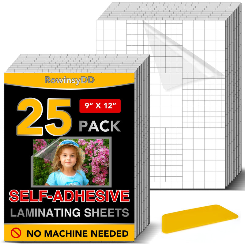 [Australia - AusPower] - 25 Pack Self Adhesive Laminating Sheets, 9 X 12 Inch, Clear Sticker Laminate Sheets Waterproof for Documents, Photos, No Machine Needed Heatless Durable 9*12 in 25P 