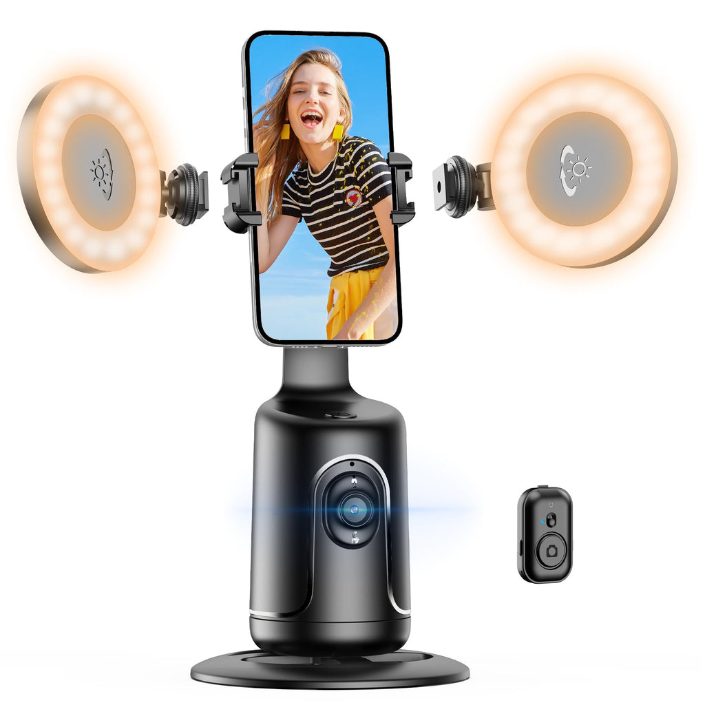 [Australia - AusPower] - Auto Face Tracking Tripod with 2 Selfie Ring Light, 360° Rotation Face Body Phone Holder Smart Shooting Camera Mount with Remote, Rechargeable Smart Shooting Holder for Vlog, Streaming, Video, Tiktok 