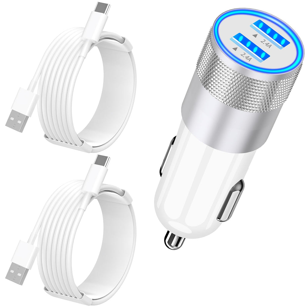 [Australia - AusPower] - 【MFi Certified】iPhone 15 Fast Car Charger, Braveridge 4.8A USB Car Charger Fast Charging Cigarette Lighter USB-C Car Charger+2Pack Type-C Charge Cable for iPhone 15 Plus/15 Pro/15 Pro Max/iPad Pro/Air Titanium White 