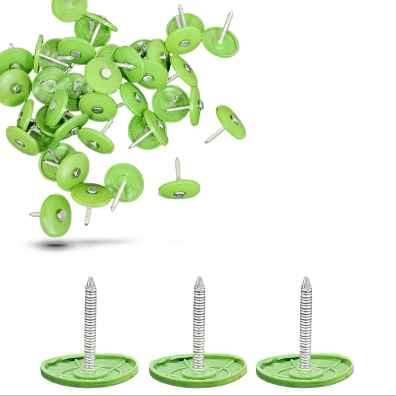 [Australia - AusPower] - 100 Pack - Lime Green Round Plastic Cap Nail 1 Inch Roofing Nails Galvanized Tar Paper Nails for House Wrap Fastening Foam Board Roofing Felt Insulation Film MLV Quiet Noise Barriers (100) 100 