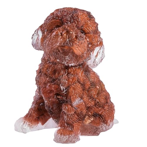 TUMBEELLUWA 2.5 Inch Red Jasper Poodle Figurine Dog Statue for Home Decor