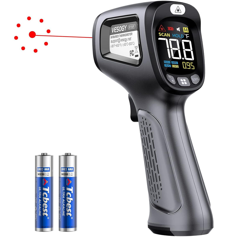 [Australia - AusPower] - Infrared-Thermometer-Gun-Heat-Temperature-Gun -58°F ~932°F-Auto Off Digital Laser Thermometer Gun for Cooking,Pizza Oven,Grill,Large Display IR Thermometer Temp Gun with Adjustable Emissivity Grey 