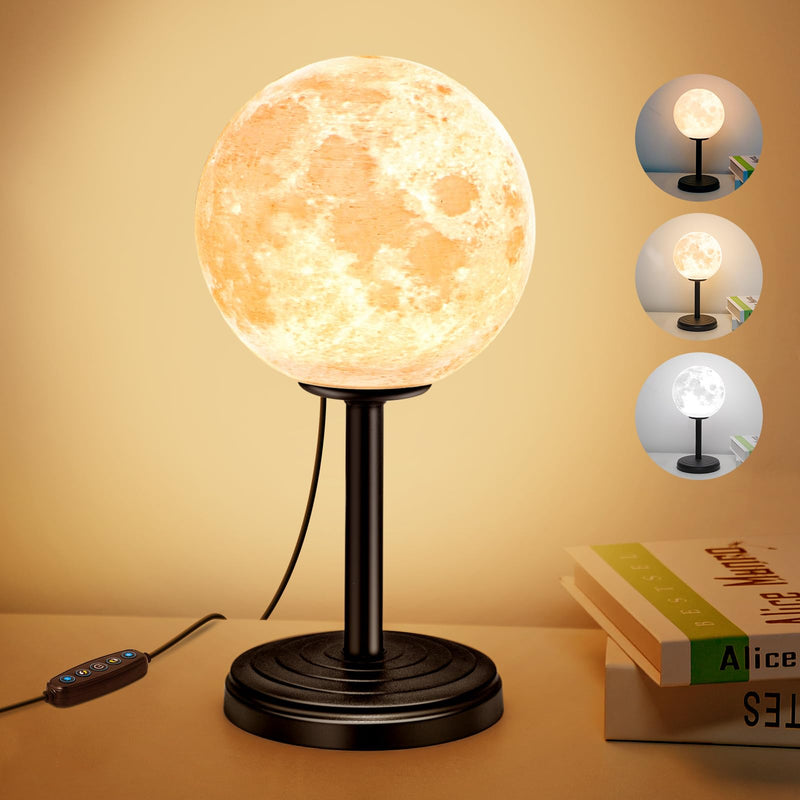 [Australia - AusPower] - JIMIMORO 3D Moon Lamp Bedside Table Lamp for Bedroom - Dimmable Bedside Lamps Small Modern Bedroom Lamp LED Desk Light with 25 Lighting Modes nightstand lamp Bed Side for Bedroom, Home, and Dorm White 