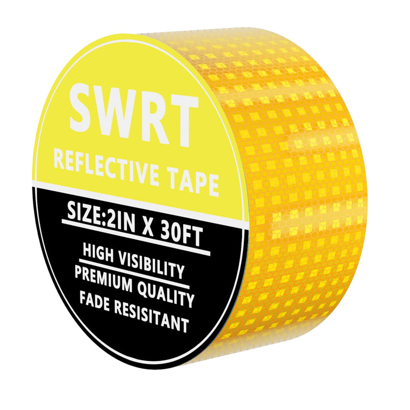 SWRT Reflective Tape 2 Inch x 30 Feet DOT-C2 Shining Star Fade Resistant Yellow Reflective Tape Outdoor Waterproof Strong Adhesive Safety Warning Tape Reflector Conspicuity Tape for Trailer Truck Bike 2IN x 30FT