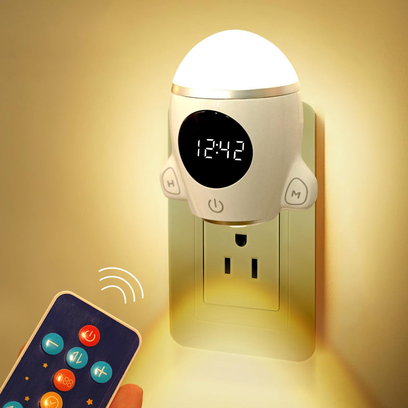 [Australia - AusPower] - QANYI Night Lights Plug into Wall, Space Rocket LED with Rechargeable and Remote, Time Clock, Dimmable Lights for Kids Room Bedroom Hallway Kitchen Bathroom White 