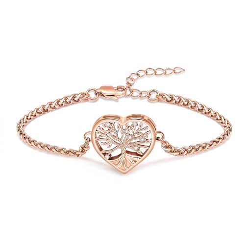 shajwo Tree of Life Heart Urn Bracelet for Ashes for Women Rose Gold