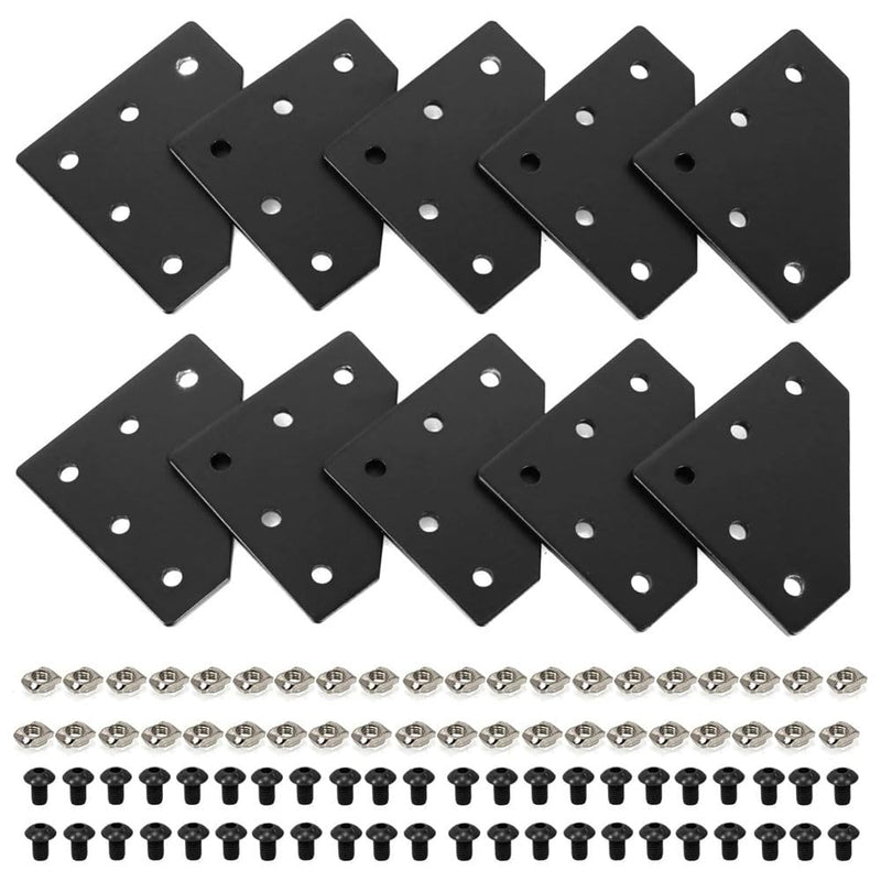[Australia - AusPower] - 10pcs 2020 Aluminum Extrusion Joint Plate Connector Corner L Bracket 8020 V Slot Hardware T Slot Accessories with T Nuts and Screws for Aluminum Profile 3D Printer Frame Black 20B 