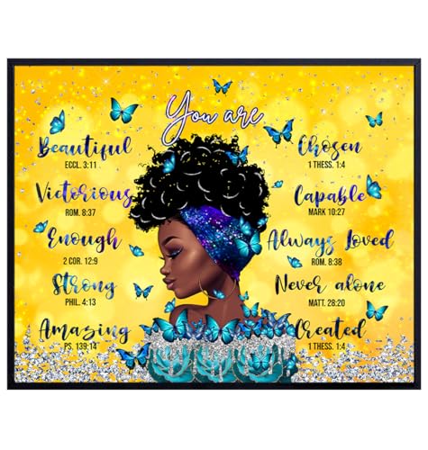 inspiring Christian Art for African Americans - Religious Wall Art & Decor - Christian Gifts for Black women - I Am - God Says Bible Verse Inspirational quote - Scripture Wall Artwork, spiritual Decor