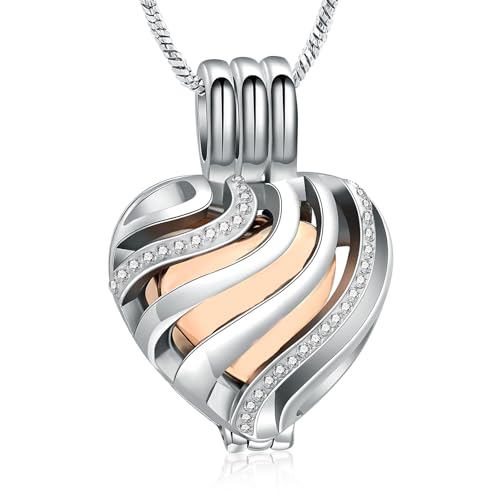Yinplsmemory Cremation Jewelry Heart Urn Necklace for Ashes for Women Men Rose gold