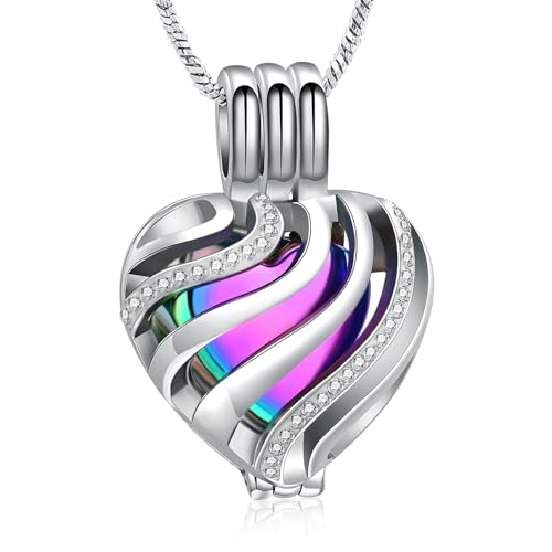 Yinplsmemory Cremation Jewelry Heart Urn Necklace for Ashes for Women Men Rainbow