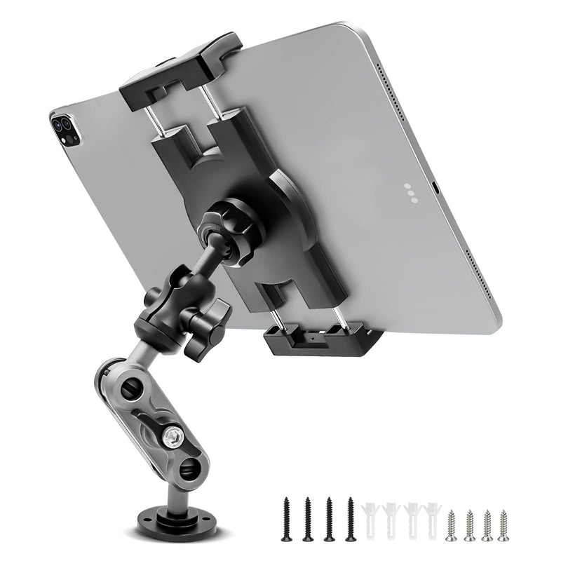 [Australia - AusPower] - Aluminum Heavy Duty Drill Base Tablet Holder Car Mount Dashboard, 360° Adjustable 2-Stage Stand for 4.7-12.9" iPad Pro/Air/Mini/Samsung Galaxy Tab, for Car Truck Wall Desk Commercial Vehicle 
