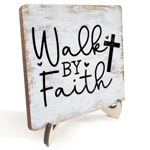 Motivational Sign Rustic Desk Decor Decorative Christian Gifts Religious Bible Verse Faith Decoration for Home Coffee Shop Office Table Shelf Tiered Tray Plaque with Wood Stand multicolour0339