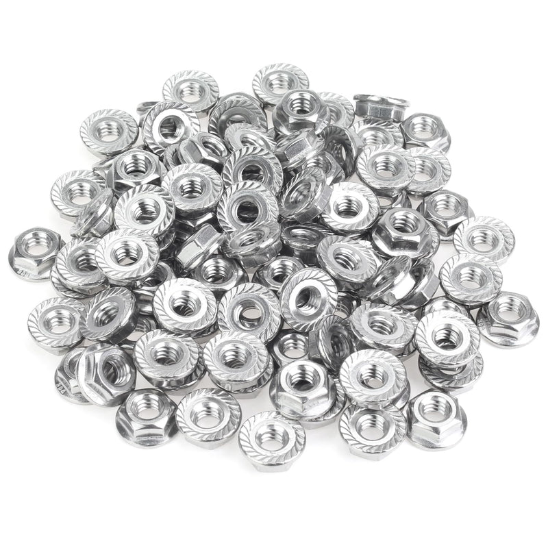 [Australia - AusPower] - 100 Pieces 1/4”-20 Flange Nuts, Serrated Flange Hex Lock Nuts Assortment Kit, 304 Stainless Steel (18-8), Bright Finish, Coarse Thread 