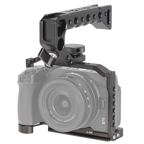 Hersmay Z 30 Camera Cage with Top Handle, Aluminium Full Cage for Nikon Z30 Camera Accessories with Quick Release Plate for Arca Stand, Cold Shoe, NATO Rail and 1/4" & 3/8" Holes