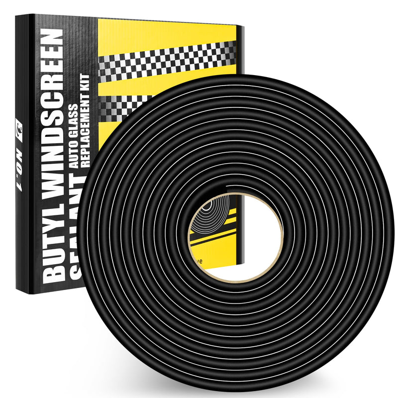 [Australia - AusPower] - Butyl Rubber Tape Headlight Glue Sealant Rope 14.8Ft Diameter 9mm Butyl Putty Foam Strip Butyl Rubber Caulk Sealer for Automotive (Car RV Truck Marine) Window Door Windshield Sealing - Black, 1 Roll 