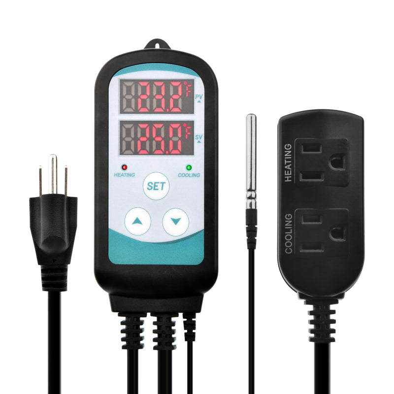 [Australia - AusPower] - Digital Temperature Controller,Dual Digital Temperature Controlled Outlet,Thermostat Plug,greenhouse heater with thermostat,110-240V 1500W ,Thermostat with Dual LED Display 