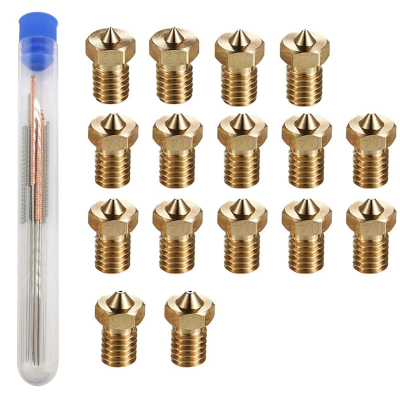 [Australia - AusPower] - 16Pcs V6 Nozzles kit Compatible for E3D V5 V6 Hotend, V6 Nozzle 0.2/0.3/0.4/0.6mm Compatible with ANYCUBIC I3 Mega A8 Prusa I3 MK3/MK3S 3D Printer, and 10Pcs 3D Printer Nozzles Cleaning Needles, 