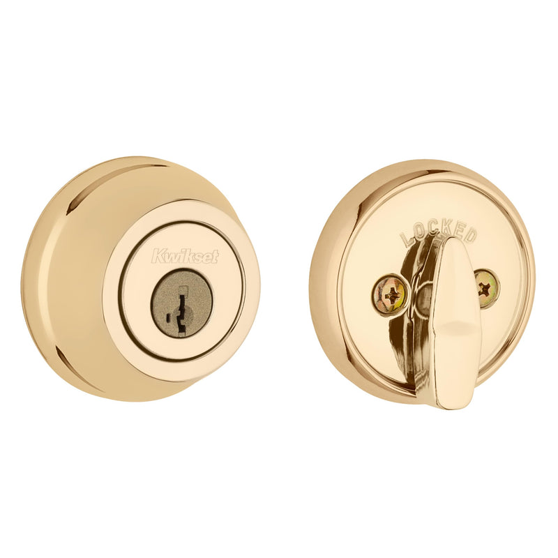 Kwikset 780 Deadbolt Lock, Polished Brass Round Exterior Keyed Front Entry Door, Pick Resistant SmartKey Rekey Security, Single Cylinder Dead Bolt, with Microban Protection New