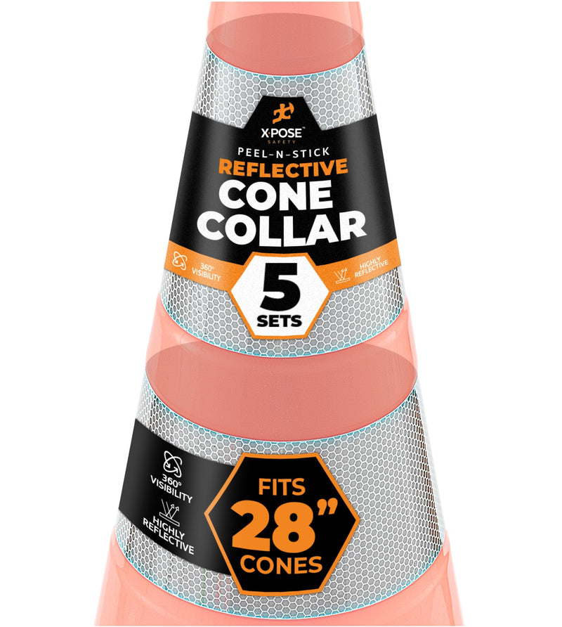 White+Hip Reflector Tape Cone Collar Set – 5 Pack, 4" & 6" Collars for 28" Wide Body Traffic Cones, High Visibility Reflective Stickers 4" and 6" fit 28" Cone