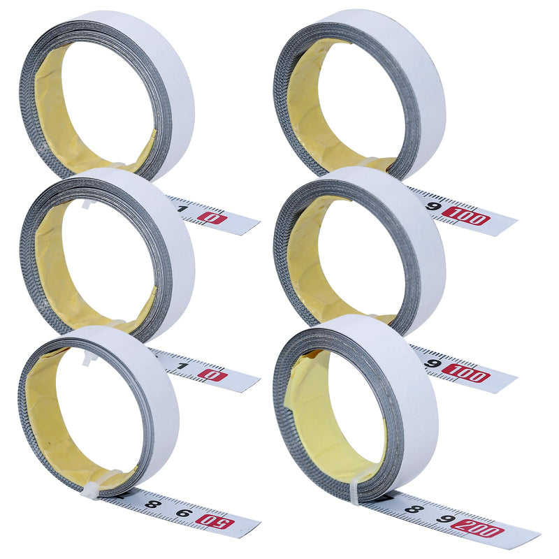 Pack of 6 Self-Adhesive Tape Measure 1 m / 2 m Scale Tape Measure Metric Steel Ruler Stick on for Measuring Workbenches (Forward, Backward, Centred)