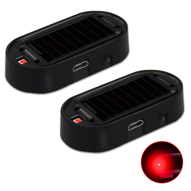 [Australia - AusPower] - Car Solar Power Simulated Dummy Alarm，Anti-Theft LED Flashing Security Light Fake lamp with USB Charger Port，Car Accessories for Most Cars,2PCS (red) red 
