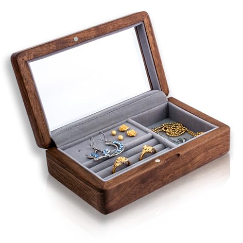 Compact and Portable Walnut Jewelry Box - Handcrafted with Care for Rings, Necklaces, and Small Accessories - Stylish and Practical Gift for Birthdays and Anniversaries