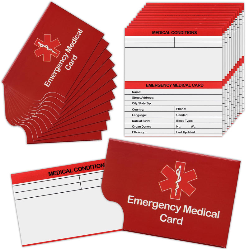 DLUGOPIS Pack of 12 Red Medical Emergency Card - Medication List & Medical Alert Wallet Card