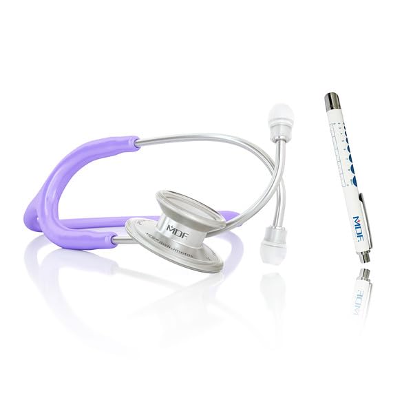 [Australia - AusPower] - MDF Instruments MD One Stainless Steel Stethoscope, Adult, Pastel Purple Tube + LUMiNiX Medical Professional Penlight 