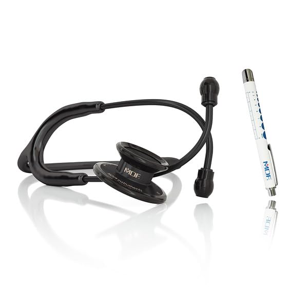 [Australia - AusPower] - MDF Instruments One Stainless Steel Stethoscope, Adult, Black Tube + MDF LUMiNiX Medical Professional Penlight 