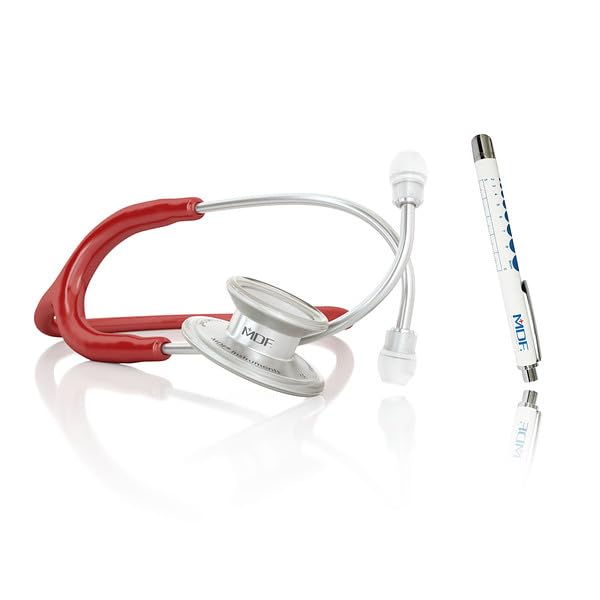 [Australia - AusPower] - MDF Instruments MD One Stainless Steel Stethoscope, Adult, BurgandyTube + LUMiNiX Medical Professional Penlight 