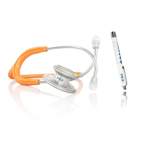 [Australia - AusPower] - MDF Instruments MD One Stainless Steel Stethoscope, Adult, Orange Tube + LUMiNiX Medical Professional Penlight 