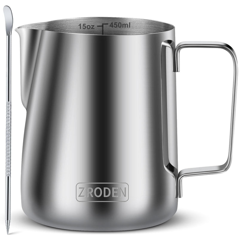 [Australia - AusPower] - Milk Frothing Pitcher, 15oz 450ml Espresso Steaming Pitchers Stainless Steel Cappuccino Coffee Machine Accessories Barista Tools, Steamer Froth Pitchers Milk Jug Cup with Decorating Pen Latte Art 