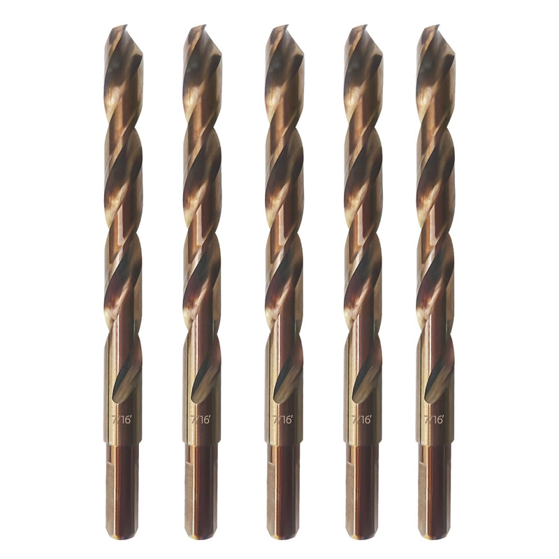 Cobalt Drill Bit 7/16" Twist Drill Bits, M35 High Speed Steel Jobber Length Drill Bit, 135 Degree Tip for Hard Metal, Stainless Steel, Cast Iron with Index Storage Case, Pack of 5 pcs 7/16 in(5pcs)
