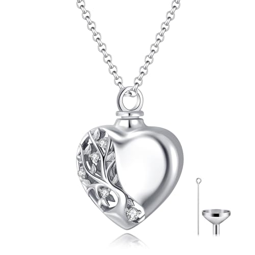 Tree of Life Urn Necklace for Ashes, 925 Sterling Silver, 5A Cubic Zirconia, Women's Adult Unisex Minimalist Pendant Necklace, Gift for Loss Survivors, Christmas, Birthday, Anniversary