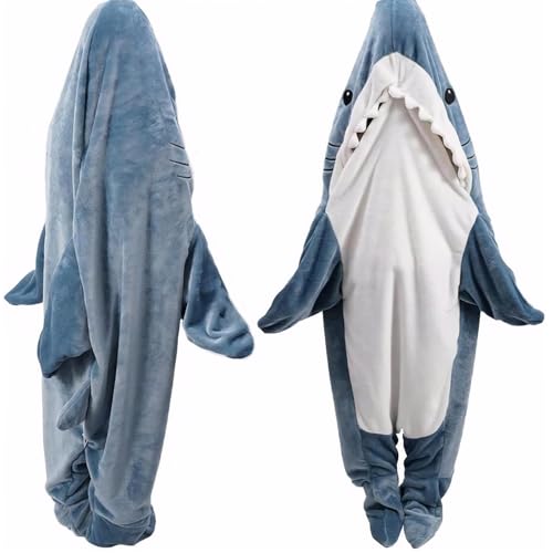 DDMY Shark Blanket Cozy Blanket Hoodie, XL Size Flannel Shark Onesie Wearable Blanket for Adult Cartoon Throw Blankets Shark Sleeping Bag XL-Flannel