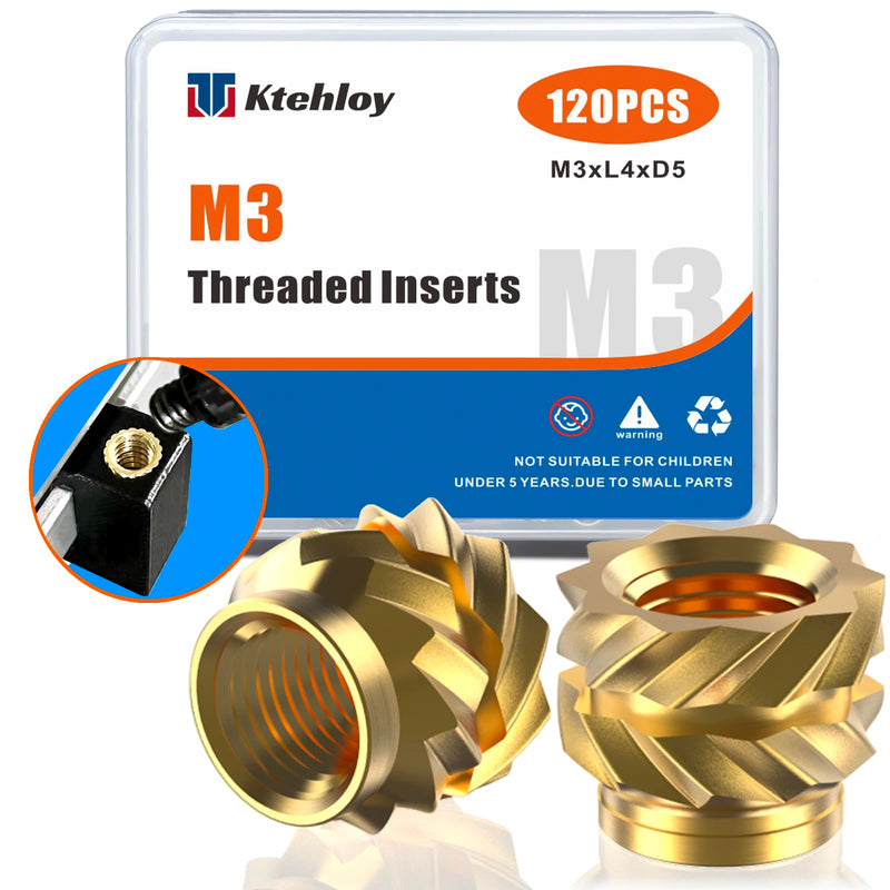 [Australia - AusPower] - 120Pcs M3 Threaded Inserts, Metric knurled Nuts Brass Heat Set Insert for Plastic Parts,Insert by Heat into 3D Printing Components(M3x4x5mm) M3xL4xD5 