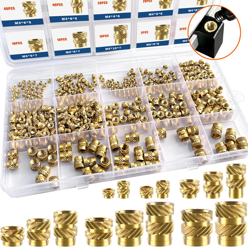 [Australia - AusPower] - 400Pcs Threaded Inserts, M2 M2.5 M3 M4 M5 M6 Female Thread Metric Knurled Nuts Assortment Kit, Brass Heat Set Insert for Plastic and 3D Printing Components 